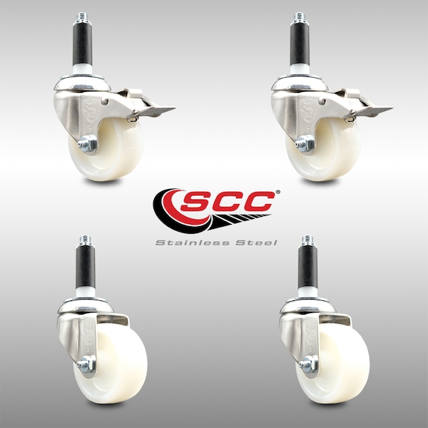 Service Caster 3 Inch 316SS Nylon Swivel 7/8 Inch Expanding Stem Caster Lock Brake SCC, 2PK SCC-SS316TTLEX20S314-NYS-2-S-2-78 - main